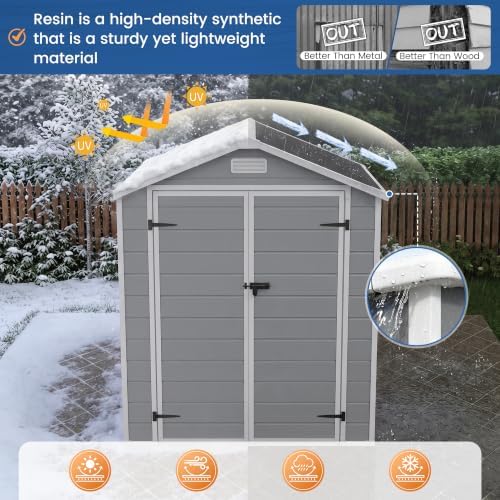 Amopatio 6x4 FT Outdoor Storage Shed with Floor, Grey & White