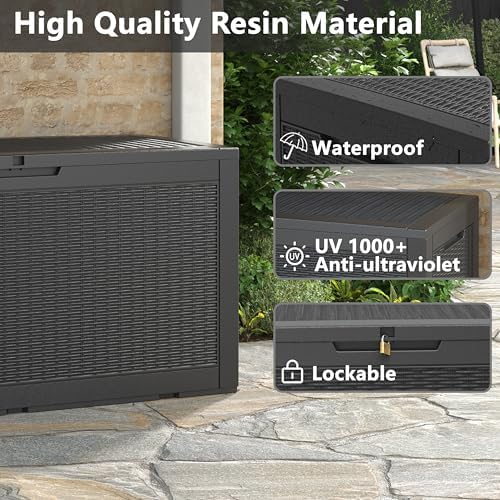 120 Gal Outdoor Storage Box Waterproof Lockable,Deck Box,Gas Lift,Black