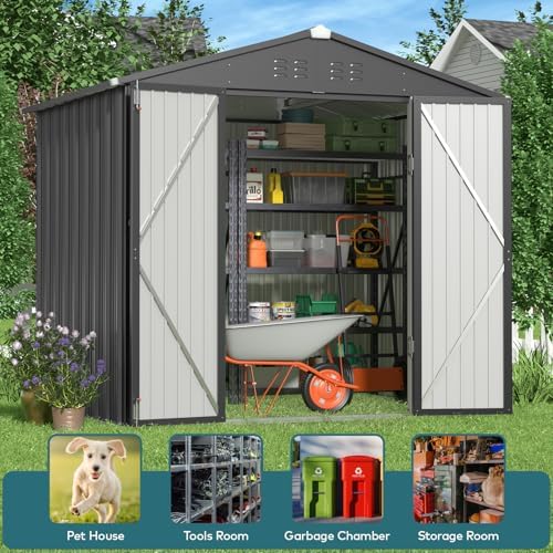 Gizoon 8x6 FT Outdoor Storage Shed, Corrosion Metal Garden Shed, Dark Grey