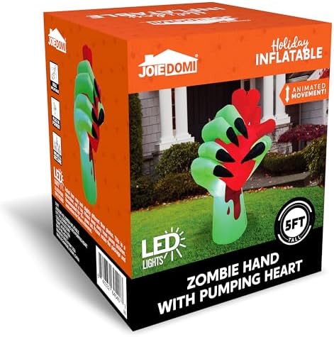 JOIEDOMI 5 Ft Halloween Inflatables Zombie Hand Outdoor Decorations, Blow Up Decors with Build-in LEDs and Pumping Heart, Halloween Inflatables Zombie Hand Party Decoration for Yard Garden Lawn