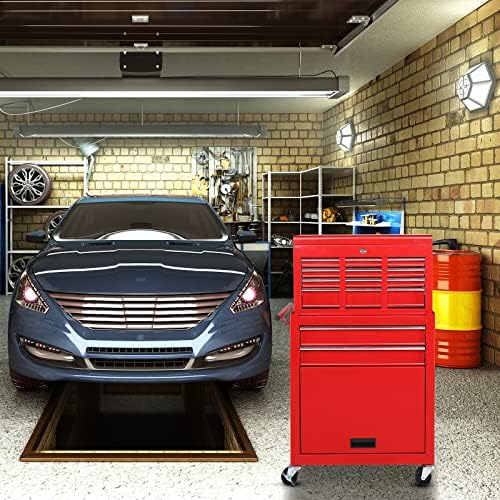 TUFFIOM 8-Drawer Rolling Tool Chest, Tool Storage Cabinet w/Lockable Wheels, Detachable Top, Drawers & Side Hooks, Mechanic Tool Organizer Box for Garage Warehouse Repair Shop
