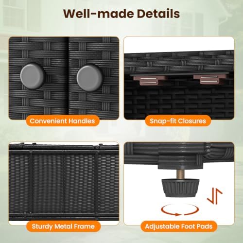 Tangkula Rattan Outdoor Storage Cabinet with 2 Adjustable Shelves