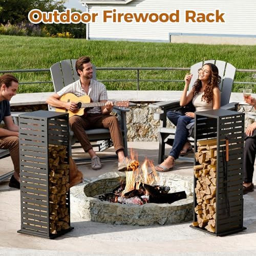 4ft Firewood Rack，Fire Wood Log Holder as Indoor Plant Stand, Outdoor Privacy Screen, Firewood Storage for Fire Pits Fireplace Pergola Gazebo Patio Deck Balcony Black