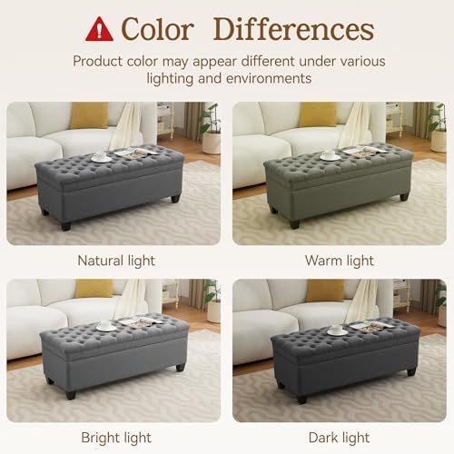 WUTUTUEE 50" Fabric Storage Ottoman Bench, Upholstered Rectangle End of Bed Storage Ottoman Tufted Living Room Bedroom Bench with Safety Hinge, Solid Wood Legs, Loads 500 lb(Dark Grey)