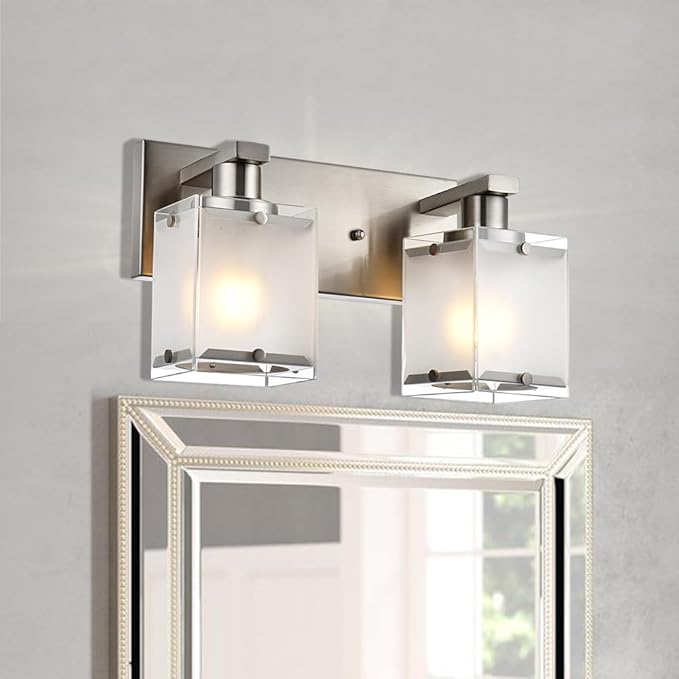 WINSHEN 2-Lights Wall Sconce Lighting, Brushed Nickel Bathroom Vanity Light