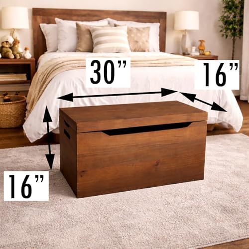 Fully Assembled, Solid Wood Storage Chest with Lid & Handles, Wooden Box, Organizer, Storage, Birthday, Gift, Blankets, Clothes, Keepsakes, Anti-Slam Hinges, 30” Professional Walnut Finish