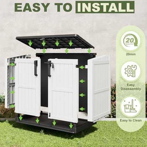 36 Cu Ft Resin Outdoor Storage Shed, Weatherproof Horizontal Outdoor Storage Cabinet with Dual Lock Door for Backyard, Patio, Garage, Garden(White)