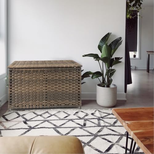 Wicker Storage Trunk, Large Storage Basket with Lid, Retro Brown