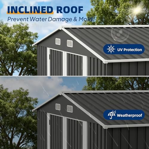 UDPATIO 10X10 FT Outdoor Storage Shed, Metal Shed for Patio&Garden,Grey