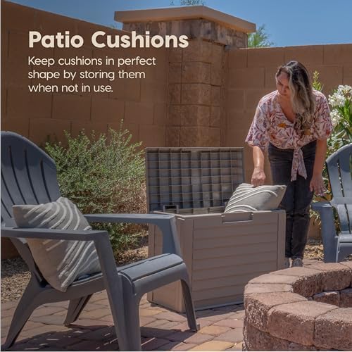 IRIS USA 35 Gallon Outdoor Deck Box, Lockable, Weather-Resistant, Beige