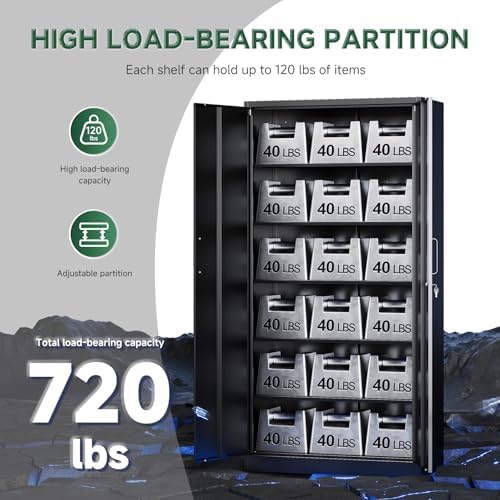 Letaya Metal Storage Cabinets with Lock Doors,Tall Locker Organizer Steel Garage Cabinets, 5 Adjustable Layers Shelves for Home, Office, Warehouse,Tool,Industrial(Black)