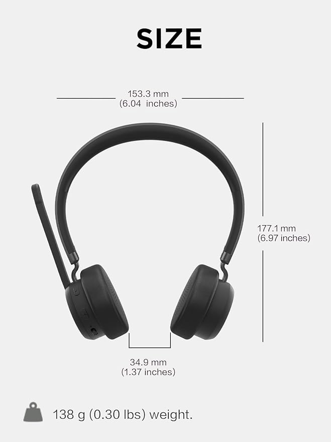 Lenovo Wireless Stereo Headset, Noise Cancelling Mic, 31-Hour Talk & 60-Hour