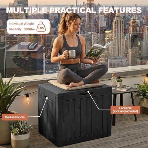 EFU Outdoor Storage Box 42 Gallon Deck Box, Waterproof Resin, Black