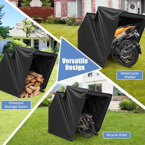 Goplus Motorcycle Storage Shed, 136 x 54 x 75 in Outdoor Motorcycle Tent Shelter Hard Shell, 600D Flip-Up Waterproof Cover, 2 Side Ventilation Windows, Heavy Duty Motorcycle Garage for Bikes, Vehicle