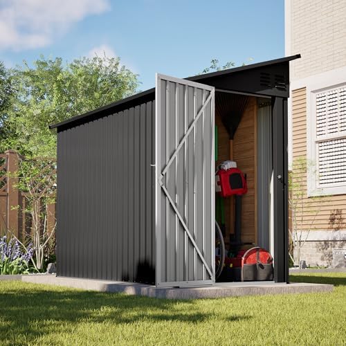 YOPTO 4×8 FT Lean-to Metal Shed with Steel Foundation Frame