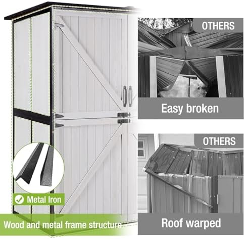 GUTINNEEN Outdoor Storage Shed with Metal Frame,Wooden Tool Cabinet with Adjustable Shelfs, House Garden Shed for Backyard Garden Patio Lawn