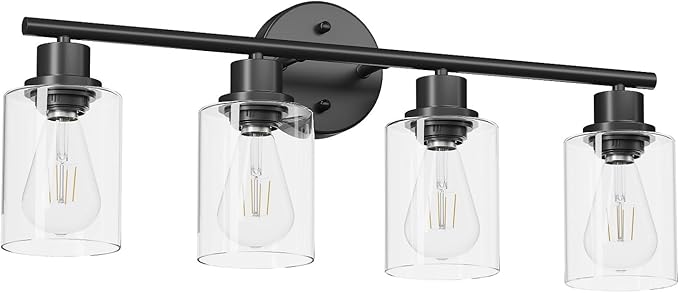 Guliaofo 4-Light Black Bathroom Light Fixtures, E26 Modern Vanity Lights