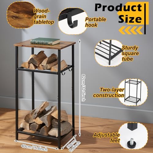 2-tier 32 Inch Firewood Rack Log Holder Indoor Outdoor, Black
