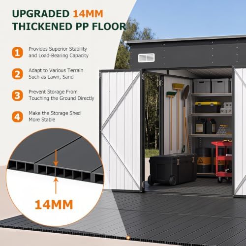 8'x12' Lean to Shed Metal Storage Shed with Floor,Triple Door