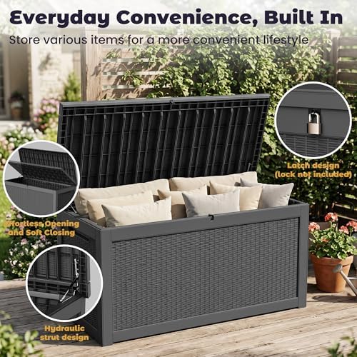PatioZen Outdoor Storage Box Waterproof Extra Large 360 Gal Lockable, Black