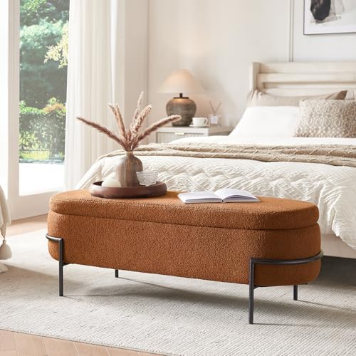 FiveWillowise 52 Inch Sherpa Storage Ottoman Bench,End of Bed Bench