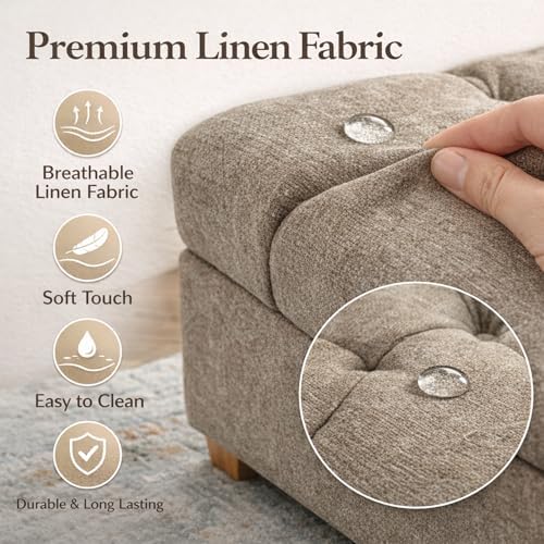60.2" Storage Bench, End of Bed Storage Benches, Chenille Fabric Upholstered Ottoman Bench with Safety Hinge for Living Room Entryway Bedroom Hallway