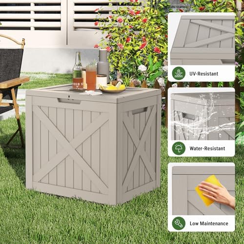 Mars Villa Deck Box, Waterproof Outdoor Storage Box, 31 Gallon, Grey