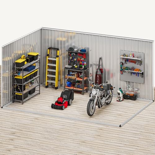 DWVO 12x8 FT Outdoor Storage Shed, Metal w/Lock & Window - Gray/White