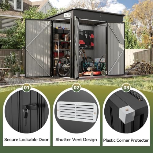 7.5'x4' Outdoor Shed with 3-Lockable Door Black