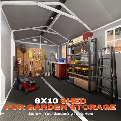 Quictent 8x10FT Resin Outdoor Storage Shed with Floor, 7.2X9.4FT Base