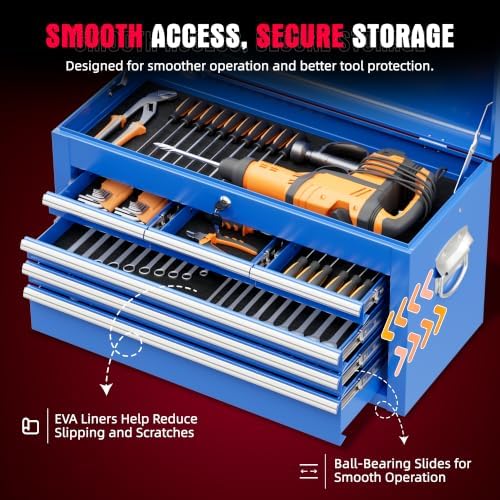 Bonusall 8 Drawer Rolling Tool Chest and Cabinet Combo,Heavy-Duty Metal Garage Tool Chest with Wheels and 2 Doors,2-in-1 Top Box and Roller Cabinet Combo for Garage, Workshop, Warehouse-Blue