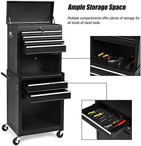 S AFSTAR 6-Drawer Rolling Tool Chest, High Capacity Tool Storage Cabinet with Wheels and Locking System, Removable Toolbox Organizer with Sliding Drawers (Black)