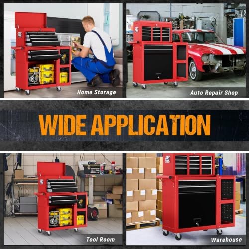 8-Drawer Rolling Tool Chest,3-in-1 Tool Box on Wheels with Lockable Steel Cabinet, Detachable Top Toolbox & Bottom Storage Cart with Additional Cabinet for Repair Room,Warehouse,2026 Red