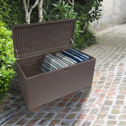Plastic Development Group Outdoor Deck Box, Soft Close, Driftwood, 130 Gal