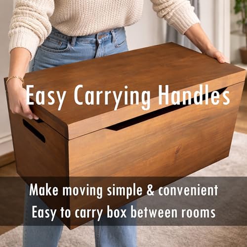 Fully Assembled, Solid Wood Storage Chest with Lid & Handles, Wooden Box, Organizer, Storage, Birthday, Gift, Blankets, Clothes, Keepsakes, Anti-Slam Hinges, 30” Professional Walnut Finish