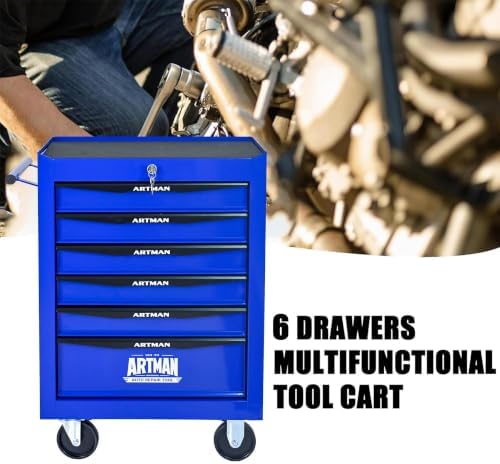 Heavy Duty 6-Drawer Rolling Tool Chest, Key Lock Tool Storage Cabinet with Lockable Casters & Drawer Liners, Mobile Tool Organizer Cart for Garage Workshop Warehouse Repair Shop (Blue)