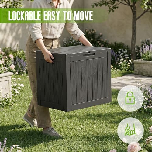DRATO 35 Gallon Outdoor Storage Box Waterproof, Resin Small Deck Box, Black