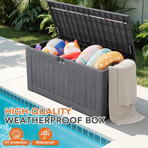130 Gallon Deck Box Outdoor Indoor Waterproof Storage Box, Gray