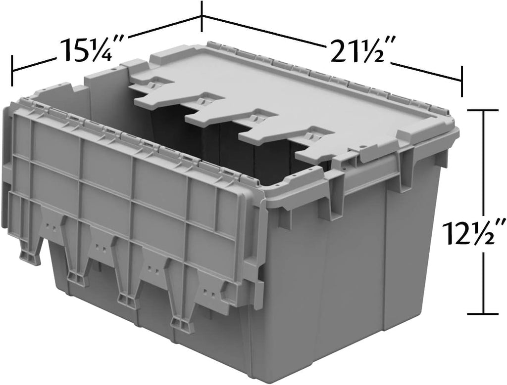 Buckhorn 12G Industrial Plastic Storage Container, Lid Attached, Stackable