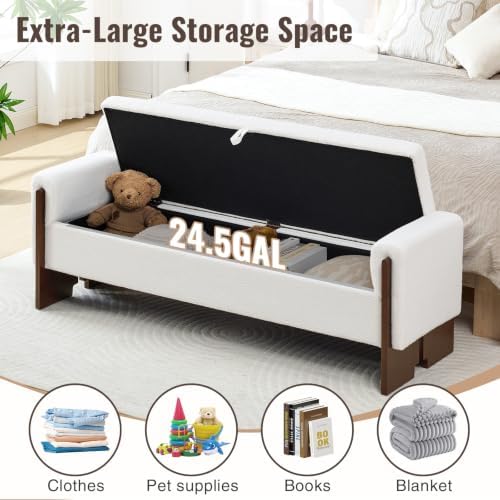 64"End of Bed Storage Bench King Size,Bedroom Bench with Storage,White