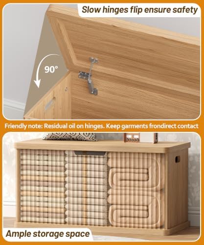 Akxomel 29.5" Fluted Storage Chest Wooden Storage Trunk 2 Safety Hinges Oak