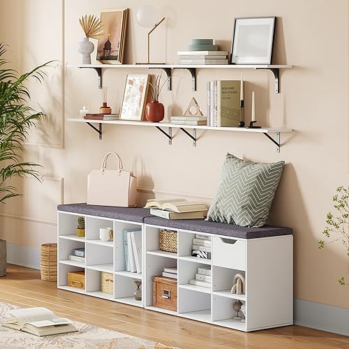 DINZI LVJ Shoe Storage Bench with Cushion, 31.5" Cubby Shoe Rack, 9 Cubbies