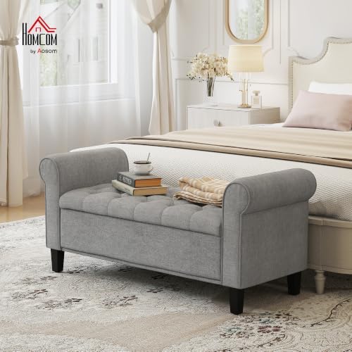 HOMCOM Storage Ottoman Bench 50" with Lift Top Lid, Light Gray