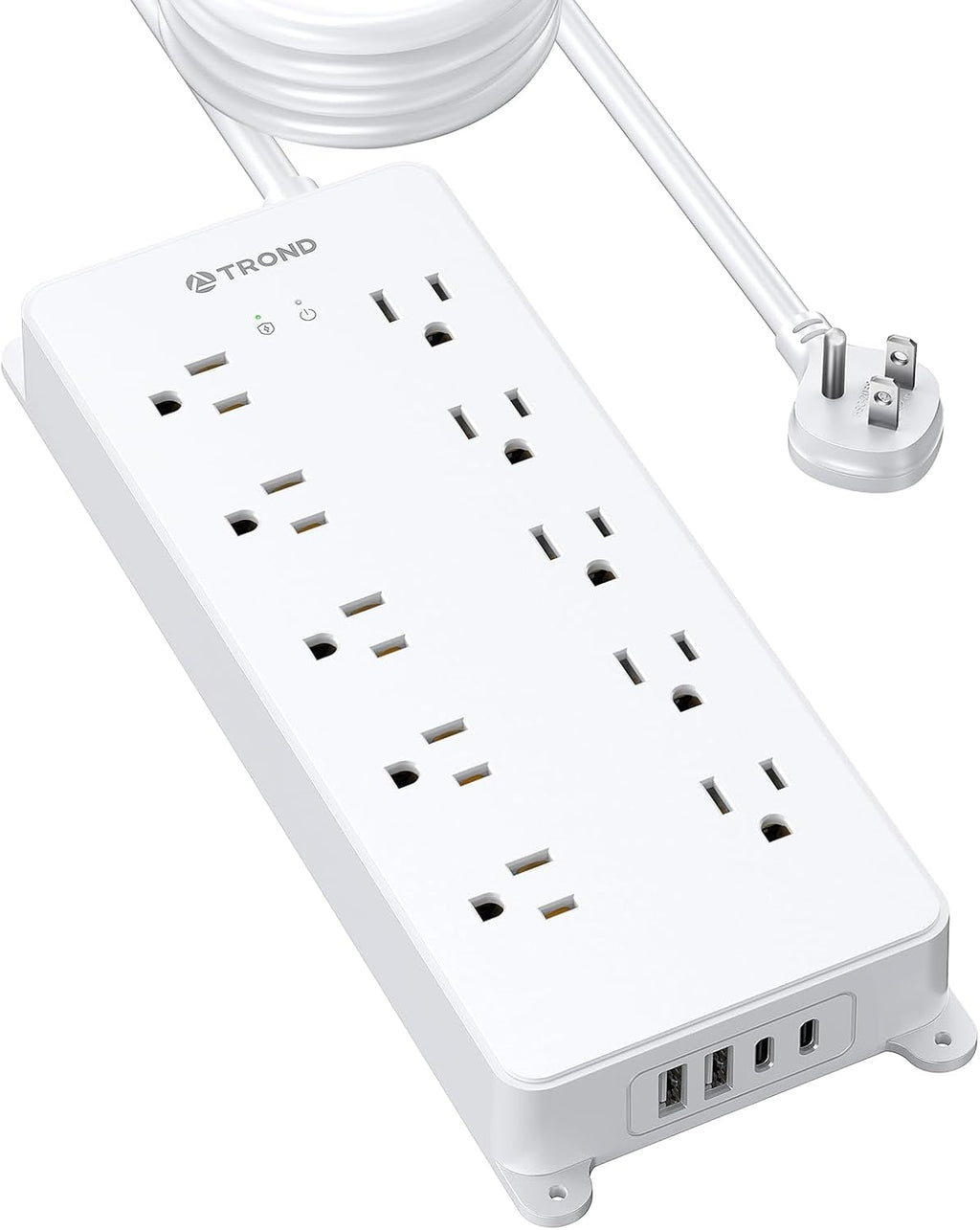 TROND Surge Protector Power Strip, Flat Plug 15ft Long Extension Cord, 10