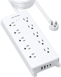 TROND Surge Protector Power Strip, Flat Plug 15ft Long Extension Cord, 10