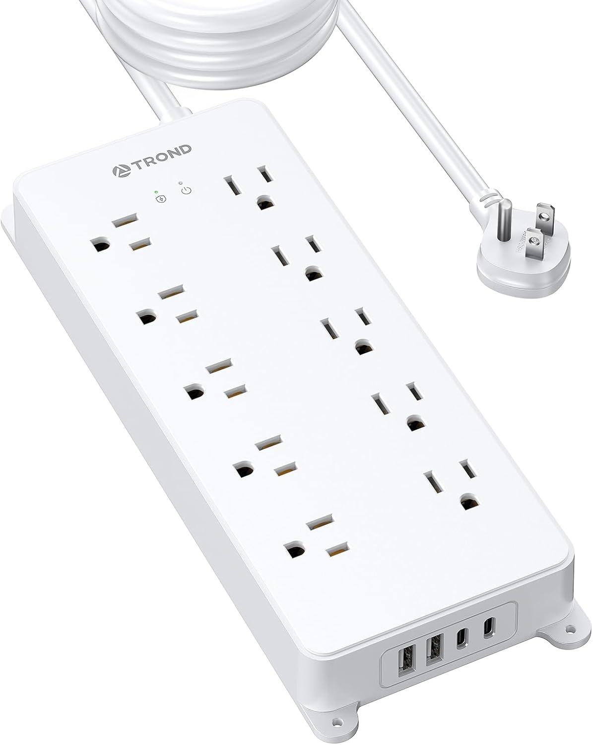 TROND Surge Protector Power Strip, Flat Plug 15ft Long Extension Cord, 10