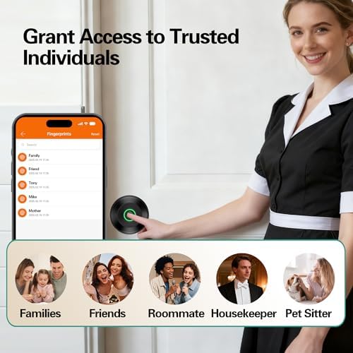Smart Door Knob, Fingerprint Door Knob, Biometric Smart Door Lock with App Control, Metal Alloy Door Knobs, Easy Installation, Great for Bedrooms, Cloakroom, Apartments Offices, Hotel(Black)