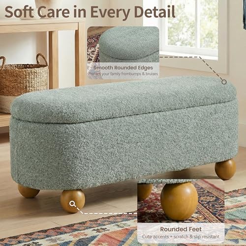 VKNOW 44.8" Storage Ottoman Bench End of Bed Bench with Hinge, Light Green