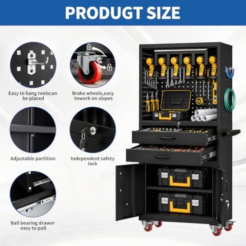 Mobile Tool Cart, Tool Chest with Locking Wheels, Charging Station