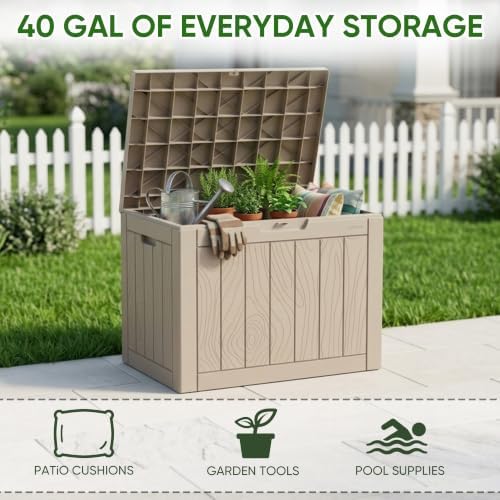 PatioZen 40 Gallon Deck Box, Outdoor Storage Box, Grey